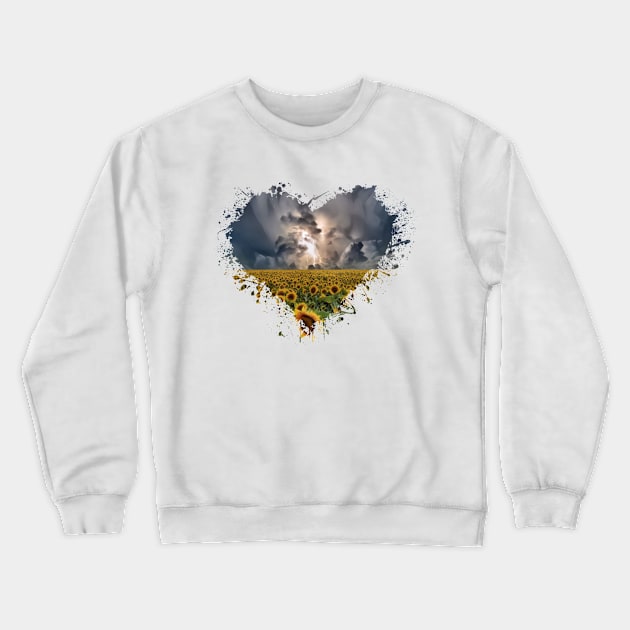 Sunflower Storm Heart Crewneck Sweatshirt by PhotoArts